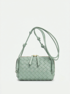Ceechaupure English Style Leather Woven Bag Single Shoulder Crossbody Bag for Women Youth Daily Use Solid Color Summer Mini