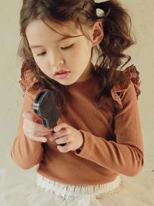 Korean Style Girls Long Sleeve Base Shirt Half High Collar Inner Wear Cotton T-Shirt Pure Color round Neck Childrens Underwear