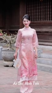 Áo Dài Cách Tân Chất Liệu Tơ Làm Mát Hàng May 4 Tà - Mã CT6 Màu Hồng