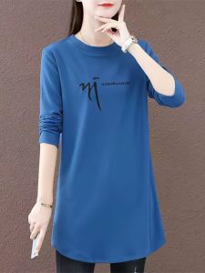 Áo Thun Cotton Dài Tay Cổ Tròn in Họa Tiết Thường Ngày Cho Nữ Mùa Xuân Thu Dáng Rộng Thoải Mái Phong Cách Hàn Quốc