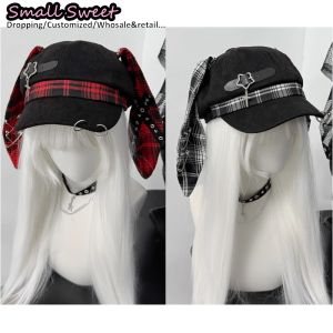 Women Punk Subcultural Fashion Steampunk Detachable Y2k Spicy Girl Rabbit Ears Baseball Cap Gothic Long Bunny Ear Beret Sun Hats