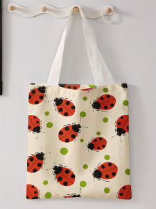 Ladybug pattern printed casual handbag reusable fashionable backpack multifunctional handbag canvas shopping bag