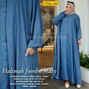 Gamis Wanita Dewasa Halimah Dress Super Jumbo Bahan Polo Linen Premium Fashion Muslimah