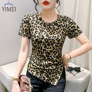YIMEI Áo Thun Tay Ngắn Mỏng Cho Nữ Áo Thun Nữ In Da Báo Đa Năng Mới Mùa Hè 2023 Bó Sát