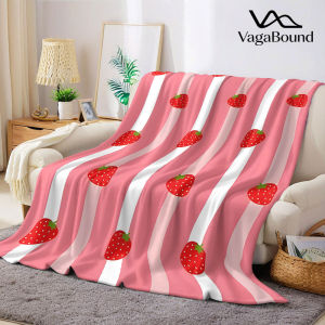 BILIBILI | Pink Strawberry Stripe Flannel Blanket Warm Soft Halloween Christmas Decorative Couch Warm Cozy All-Season Gift