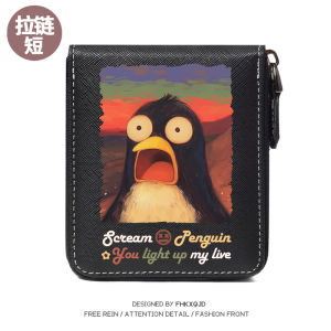 Van Goghs Starry Night Short Mens Wallet Large Capacity Multi-Functional Student Card Holder Two-In-One Trendy Black Cat Brand