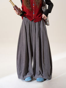 SHANGWEILUO | Retro Gray Corduroy Wide Leg Trousers