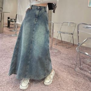 Stylish Niche Style Split Mid Length Long Length Denim Skirt Womens Plus Size Plus Size Ladies Retro Loose Slim Looking Cover Skirt