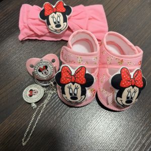 Disney | 2026 Baby Chewable Nipple Cartoon Pattern Baby Pacifier with Dust Cover Newborn Headband Cute Shoes Baby Feeding Set 0-8M