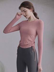 เสื้อยืดแขนยาวทรงสลิมฟิตเนสสำหรับผู้หญิง แห้งเร็ว ระบายอากาศได้ดี ยืดหยุ่น ชุดโยคะ แขนยาว ทรงสลิมฟิตเนส สำหรับผู้หญิง