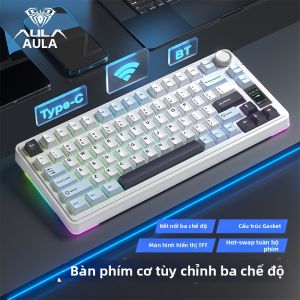 AULA | Bàn Phím Cơ Không Dây S75 Pro Kết Nối 3 Chế Độ Gasket Mount Layout 75% Màn Hình & Núm Xoay