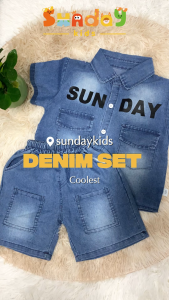 Sundaykids Boys and girls denim shirt and shorts set casual wear.