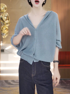 QINGNAER | Hooded Casual Loose Knit Cardigan Sweater