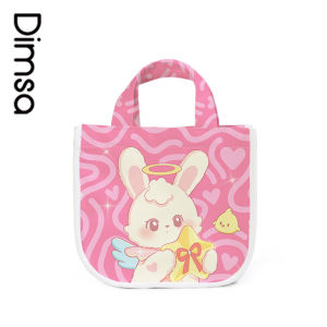 Adorable Animal Pattern Canvas Bento Bag Portable Large Capacity Student Handbag Eco-Friendly Shopping Bag Foldable Travel Bag