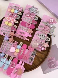 7pcs/set Sweet Cute Hairpin Dopamine Pink Metal Headdress Star Hair Clip Set for Girls Women Barettes