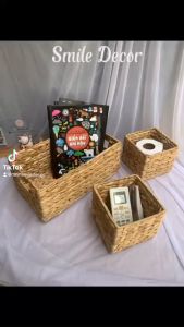 Ống giỏ đựng bút viết  văn phòng phẩm đan lục bình hình vuông Smile Decor đơn giản sang trọng