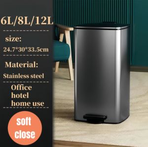 20L Square stainless metal bathroom trash bin with pedal soft close Toilet garbage bin space saver
