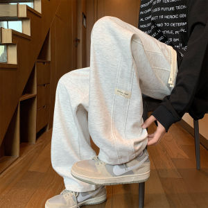 Grey Straight Leg Casual Pants Mens Autumn American Trendy Brand Heavyweight Sport Sweatpants Loose Drapey Wide Leg Trousers