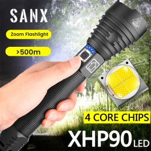 300000LM Super Powerful XHP90 LED Flashlight USB Rechargeable Zoom