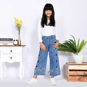 Celana Kulot Anak Cewek Bordir Love & Jeans Anak Cewek Bordir Love Usia 1-17 Tahun