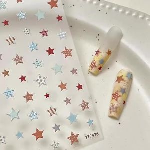 1 Cái 5D Dập Nổi Ngôi Sao Dán Móng Tay Y2K Chấm Bi Sọc Pentagram Tự Dính Phong Cách Hàn Quốc Làm Móng Tay Thanh Trượt Họa Tiết Lưới