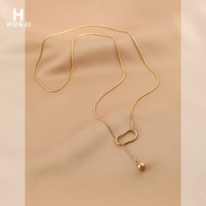 Flower Trace Golden Bean Necklace Female Trendy Cold Minimalist Retro Gold Clavicle Chain Adjustable Classy Geometric Necklace