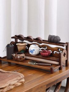 Teak Teacup Holder Solid Wood Tea Set Teapot Teapot Purple Sand Pot Storage Rack Chinese Style Duobaoge Desktop Small Bogu Rack