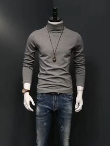 Men T Shirt Thin High Collar Bottoming Shirt Long Sleeved T-shirt Solid Color Autumn and Winter Cool Warm Clothing