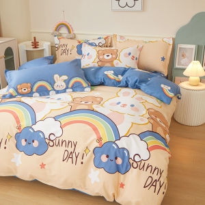 Cute Cartoon Pure Cotton Bedding Set 4pcs/3pcs Duvet Cover Bed Sheet for Students Dormitory Children Warm Thermal Storage