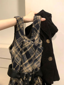 Váy Sơ Mi Nữ Cổ Điển Kẻ Caro SOOSLU Hai Mảnh Mùa Xuân Thu Đông Mới Màu Đen Áo Lót Bên Trong Bộ Sưu Tập Mùa Đông 2024