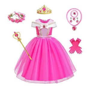 Princess Ball Gown Childrens Performance Dress Girls Dress Short Sleeve Summer Skirt for 8 Years Old Kids Sleep Beauty Ariel