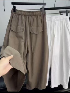 กางเกงขายาวทรงหลวมเอวสูงผ้าฝ้ายลินินบางสำหรับผู้หญิงไซส์ใหญ่ ฤดูร้อน ทรงหลวม สไตล์ย้อนยุค เหมาะกับรูปร่างกลมและสะโพกกว้าง