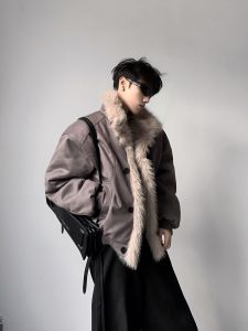 Cleanfit Short Padded Jacket Mens Winter Warm Thickened Cotton Coat with Large Fur Collar Youth Casual Fashion Shoulder-Length