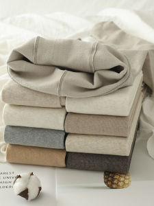 กางเกงขายาวลายทางสีขาวเนื้อหนาปานกลางสำหรับผู้หญิง ผ้ากำมะหยี่ฤดูใบไม้ร่วง/ฤดูหนาว กางเกงขายาวผ้าฝ้ายผสมขนแกะบาง ทรงหลวม ทรงหลวม