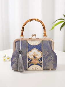 Retro Chinese Style Bamboo Knot Handbag Womens Qipao Matching Embroidered Small Crossbody Bag Floral Pattern Soft Fabric