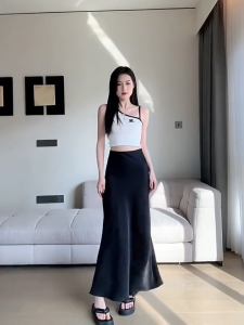 Korean Casual A-line Satin Palda Mermaid Wrap Long Skirt for Woman