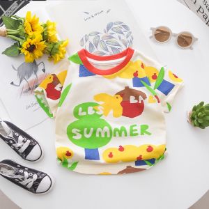 Anak anak Anak laki laki Kaos cetak hewan Kapas Baju Katun Pakaian Setelan