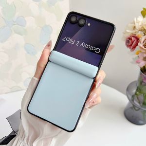 szhaiyu | Luxury Leather Solid Matte Phone Case for Samsung Galaxy Z Flip 8 7 6 5 Flip8 Flip7 Flip6 Shockproof Cover with Hinge Protector