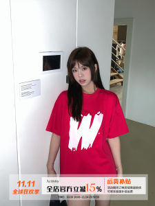 Orange Tree American W Letter Print Short Sleeve T-Shirt Women Summer Street Loose Casual Half Sleeve Trendy Cotton round Neck