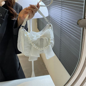 Heya Canvas Underarm Bag with Butterfly Knot for Women Fashionable Versatile Shoulder Satchel Soft Texture Casual Scenario