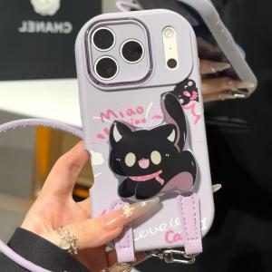 Cute Cat Stand Mobile Phone Case Compatible with iPhone 17/16 pro Max Xiaomi 15/14 New Huawei Pura80/70 Ins Style iQOOneo10 Rare Reno14 Lanyard Protective Cover