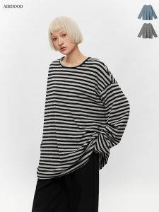 AIRHOOD Oversize Striped Long Sleeve T-Shirt Women Loose Lazy Relaxing Feeling Cotton Blend Spring Autumn Fashion Top