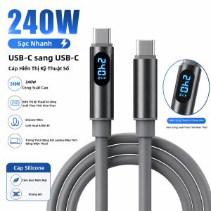 Cáp Sạc Nhanh NNBILI 240W Type C To Type C Có Màn Hình Hiển Thị Kỹ Thuật Số Cáp Dữ Liệu USB C Dành Cho iPhone 15 16 17 Samsung Huawei Xiaomi - Chất Liệu PVC Dòng Điện Tối Đa 6A