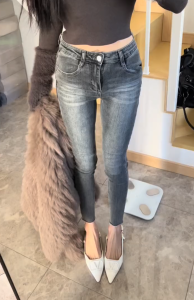 South Korea Dongdaemun Retro Blue Gray High Waist Slimming Longer Leg Tight Skinny Jeans Ankle-Length Pencil Denim Women