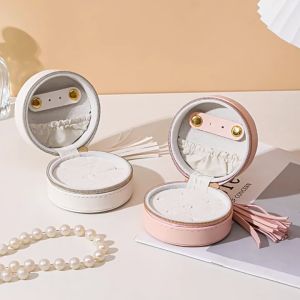 KOTAK TEMPAT PERHIASAN BULAT MINI KALUNG ANTING CINCIN EMAS Jewelry Box Leather Ring Organizer Case Gift Box for