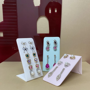 L-Shaped PU Leather 12-Hole Stud Earrings Display Stand - 3 Colors 6-Pair Capacity Jewelry Organizer for Counter Retail Display