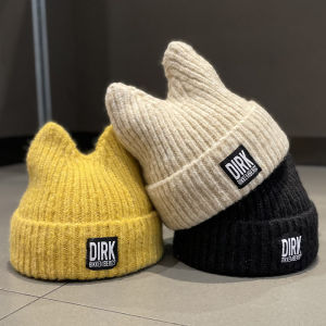 Korean Style Warm Knitted Woolen Cap for Women with Ear Flaps Cute Cartoon Design Fall Winter Fashionable Versatile Accessory