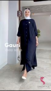 Gamis Kancing Depan Crinkle Airflow Premium / Baju Wanita Muslimah Simpel Dan Elegan