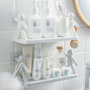 2025 New Cute White Doll Bathroom Shelf No Drilling Wall Mounted Storage Rack for Cosmetics Waterproof Cute Bath Organizer