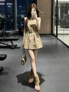 SENWA | Đầm Nhảy Vintage Phong Cách Pháp Mới Mùa Hè A-line Dây Đai Eo